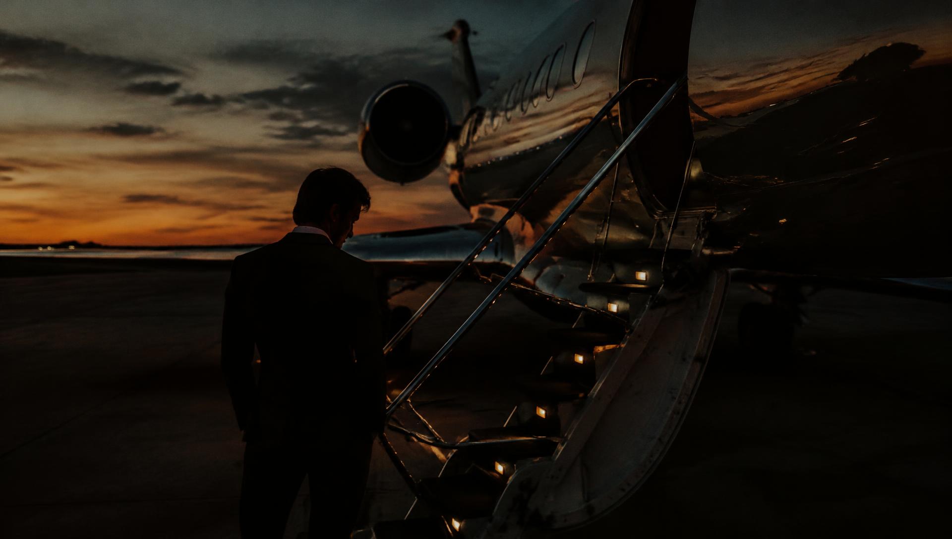 Private jet at dusk